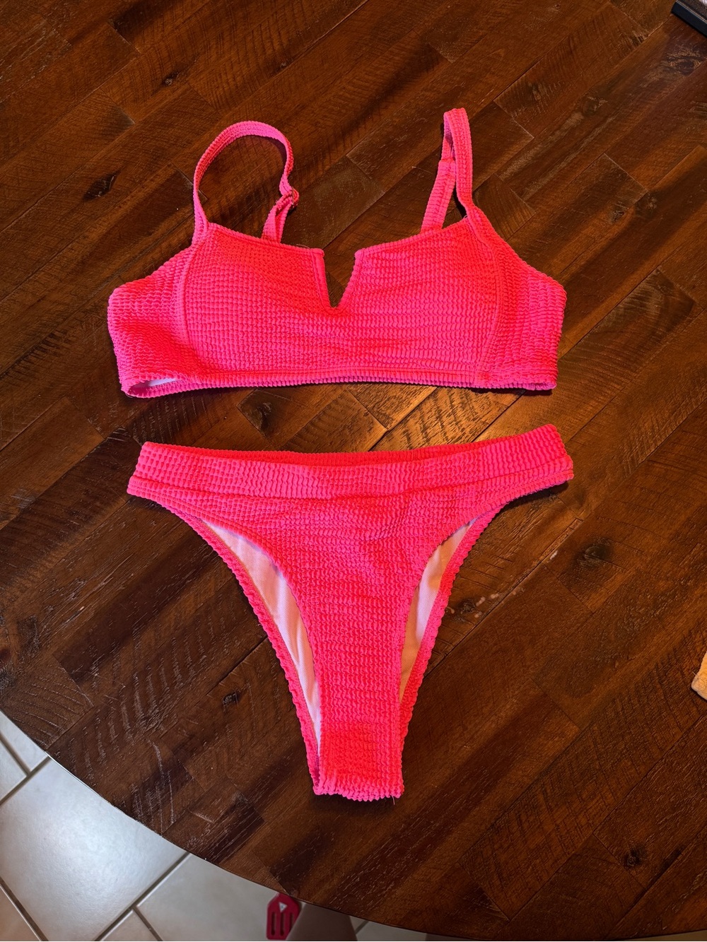 SHEIN Neon Pink Textured Bikini Set